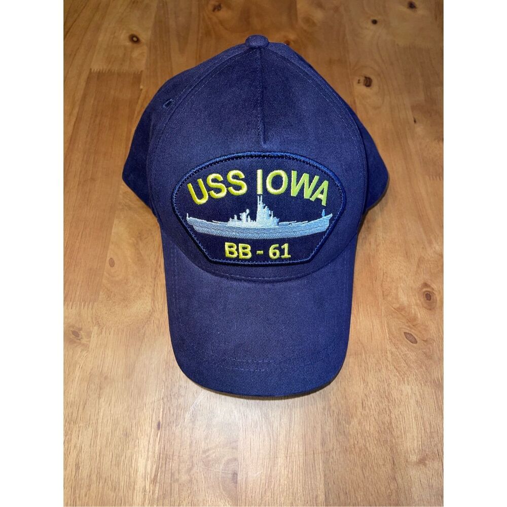 Vintage US Navy USS Iowa BB-61 Snapback Hat Cap USA United‎ States Military Blue